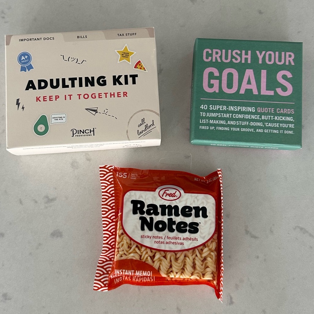 Fun Bundle of Adulting Kit, Crush your Goals and Ramen Post it Notes